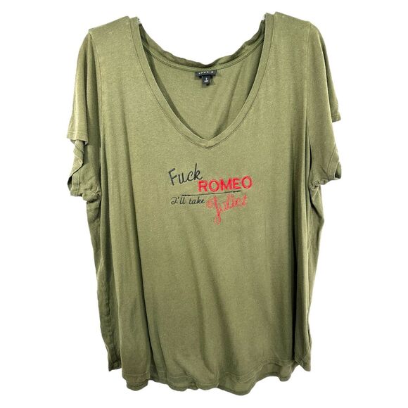 Torrid Plus Size 2X Top Pride Lesbian Olive Green‎ Short Sleeve V Neck 513 - Picture 1 of 7